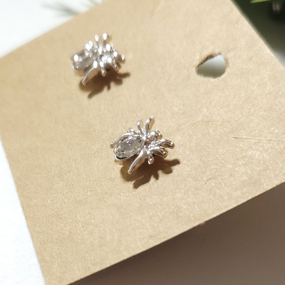Sterling Silver Crystal Spider Stud Earrings Glass Crystal Spider Earrings - Picture 3 of 8